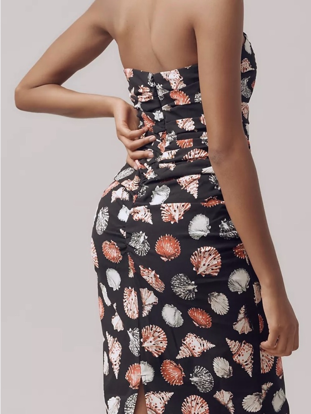 Anthropologie Black Strapless Seashell-Print Midi Dress - Picture 3 of 5
